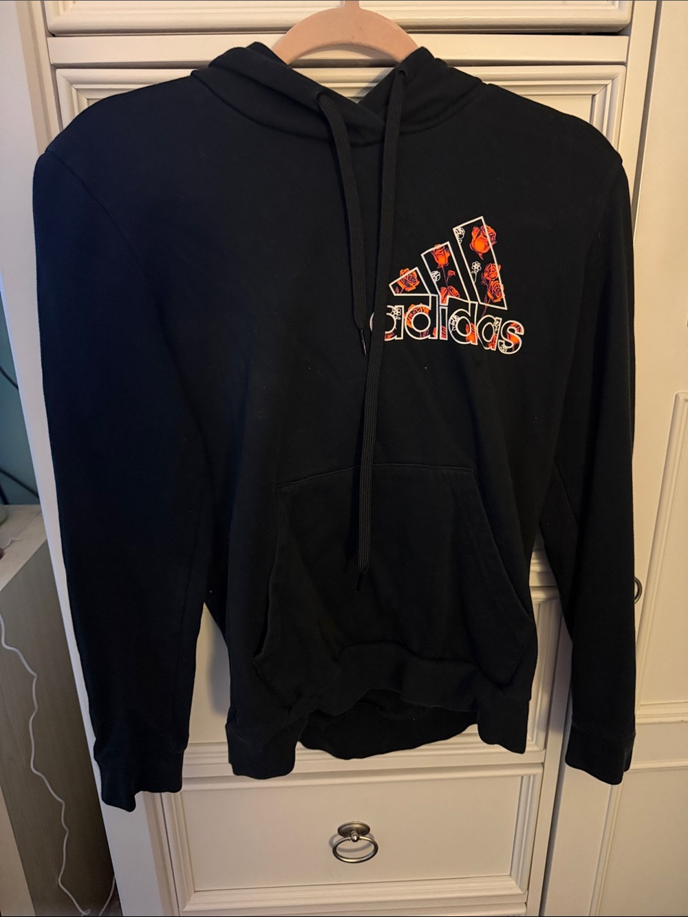 adidas Black Hoodie with Floral Logo Accent